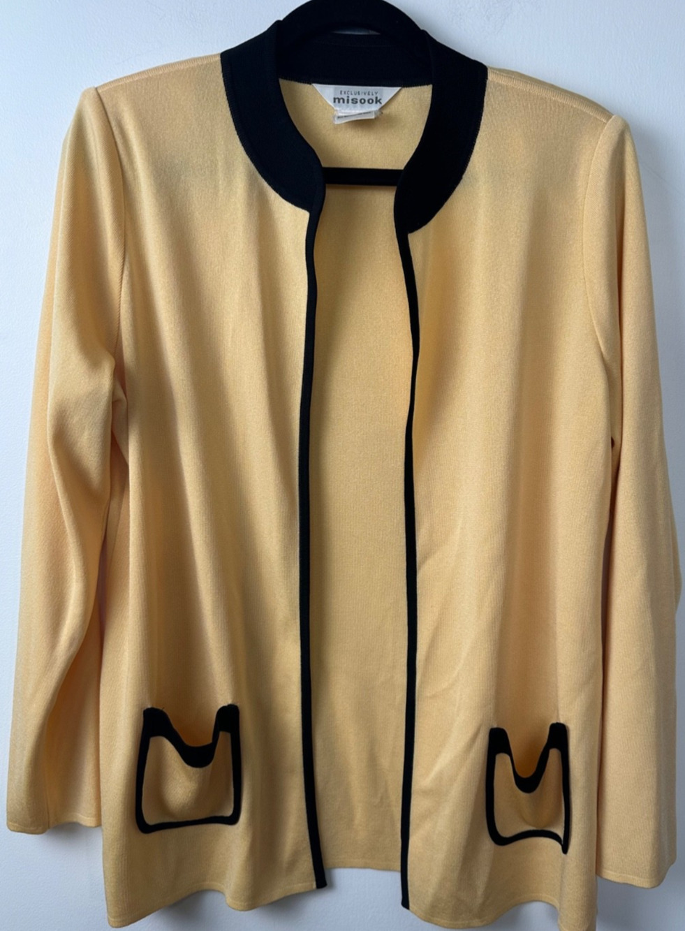 Exclusively Misook M Yellow Black Contrast Trim Long Sleeve Cardigan Womens D29